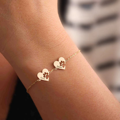 Bracelet personnalisé avec patte sur cœur et nom